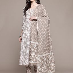 R RANAK CREATION Floral Printed Pure Cotton Kurta with Trousers & With Dupatta-image-16