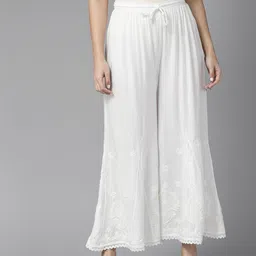 ADA Women Ethnic Motifs Embroidered Flared Chikankari Palazzos-picture-44
