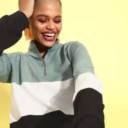 Athena Women Teal Colourblocked Sweatshirt-16