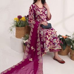 SANISA Floral Printed Gotta Patti Anarkali Kurta With Palazzos & Dupatta-image-95