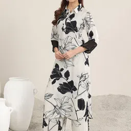 Libas Floral Printed Shirt Collar Straight Kurta With Palazzos-image-97