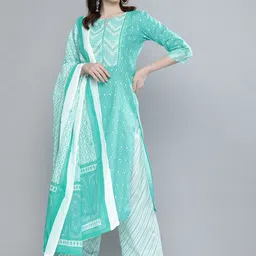 Vishudh Women Sea Green & Off-White Printed Kurta with Palazzos & Dupatta-picture-19