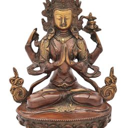 Exotic India Gold Toned Brass Tibetan Buddhist Deity Chenrezig Showpiece-picture-49