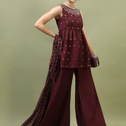 Vishudh Ethnic Motifs Printed A-Line Kurta with Palazzos & With Dupatta image 3