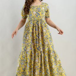 Women Fit and Flare Gold Maxi/Full Length Dress-image-18