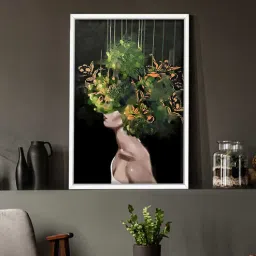 Art Street Garden Green Girl With Flower Bouquet Framed Canvas Print For D cor-picture-46