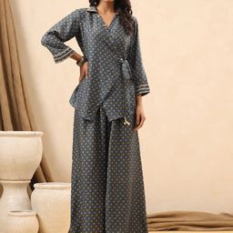 Readiprint Fashions Printed Pure Silk Shirt Collar Top With Palazzo-image-42
