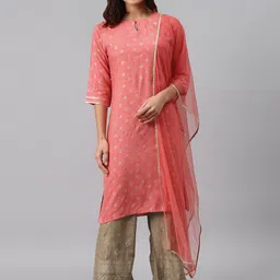 Gerua By Libas Women Pink  Beige Ethnic Motifs Printed Regular Kurta with Palazzos  Dupatta-image-14