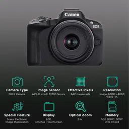Canon EOS R50 24.2MP Mirrorless Camera (18-45 mm Lens, 5-Axis Electronic Image Stabilization) image 2