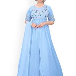 AKSHARAM Women Floral Embroidered Regular Sequinned Kurta with Palazzos & With Dupatta-picture-6