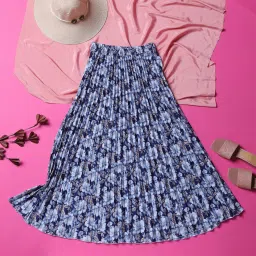 Women Floral Print A-line Blue Skirt-image-2