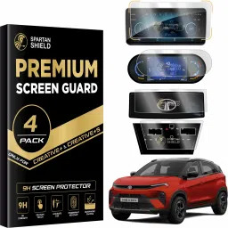 spartan shield Screen Guard for TATA NEXON 2023 || 10.25 INCH INFOTAINMENT [Round Corners] +7 INCH INSTRUMENT CLUSTER + STEERING + AC PANEL Protector || Anti Scratch | Water Resistant | Nexon Creative+ Creative+S Car Digital Display Accessories [Not Tempered Glass]-28