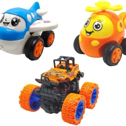 Friction Powered Toy Set of Plane, Helicopter & Monster Car for Kids – Pack of 3-23