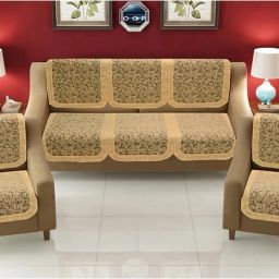 Cotton Floral 3+2 Seater Sofa Cover-image-45