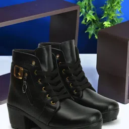 Women’s Grey Lace-Up Boots with Zip & Buckle Detail and Block Heel Boots For Women-image-65