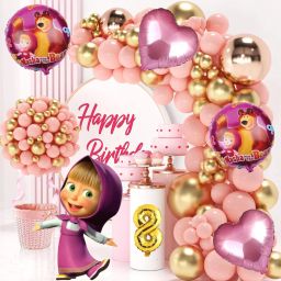 Masha and Bear 8th Birthday Decoration Kit for Girls Pink & Gold Balloon Garland-image-11
