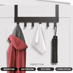 Black Over The Door Towel Rack for Bathroom, Door Hooks for Hanging Clothes Door Hanger-image-8