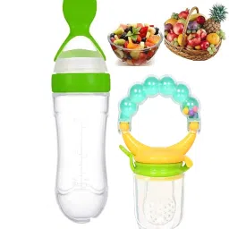 Baby Silicone Squeeze Spoon Feeder with Fruit Rattle Nibbler Feeder-21