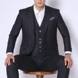 Men Single Breasted - 2 button Textured Suit-image-57