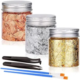 Gold Leaf Metallic Foil Schabin Gilding Metal Leaf Flakes Three Bottles Kit A4-image-59