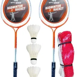 Badminton Combo Kit Set Of 2 Piece Racquet With 3 Piece Feather Shuttle With Net Badminton Kit-44