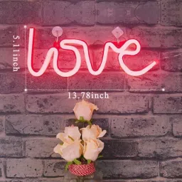 satyam kraft Love Design Neon LED Light for Room and Home Decoration, Red Color with USB Plug,1 Piece Table Lamp image 2