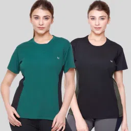 Pack of 2 Women Colorblock Round Neck Polyester Multicolor T-Shirt-image-84