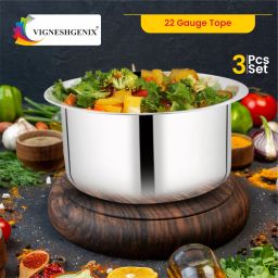 Pack of 3 Stainless Steel Heavy Duty Cooking Pan Tope Patila Bhagona Donga Pack of 3 Dinner Set-image-15