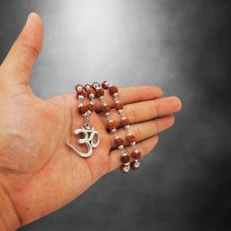 5 Mukhi Rudraksha Mala One Gram Silver Beads Brass, Wood Pendant-image-83