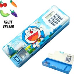Inbuilt Calculator & Sharpner Doraemon Art Plastic Pencil Box-picture-2