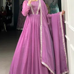 Embroidered Art Silk Stitched Flared/A-line Gown-picture-14