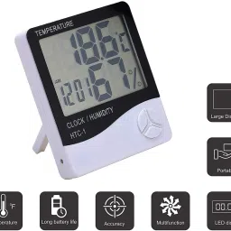 right gear Digital Hygrometer Thermometer Humidity Meter with Clock LCD Display HTC-01 Clock / Humidity Temperature Meter Hydrometer image 3