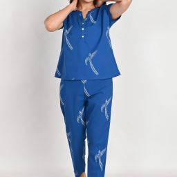 Women Top & Pyjama Set Blue Printed-image-36