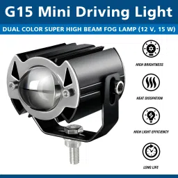 Motorcycle G15 Mini Driving Spot/Fog Light Dual Color Super High Beam Fog Lamp Car, Motorbike LED (12 V, 15 W)-10