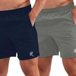 Pack of 2 Solid Men Blue, Grey Gym Shorts, Running Shorts, Basic Shorts, Cycling Shorts, Sports Shorts, Regular Shorts-picture-42