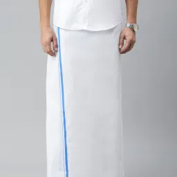 WHITE HEART Whiteheart Men's 100% Cotton Solid,Sky Blue colour Fancy border Dhotis Solid Men Dhoti-image-7