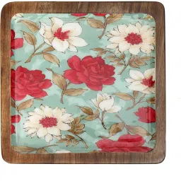duli Serving Platter in Mango wood Flower Print for Home & Dining Table 8x8 inch Tray image 4