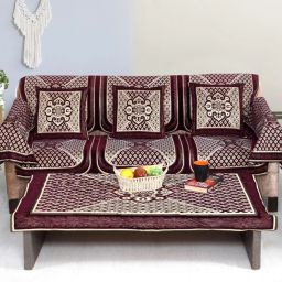 Velvet Embroidered 3+1+1 Seater Sofa Cover-image-16