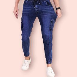 Men Jogger Fit Mid Rise Dark Blue Jeans-image-65