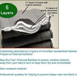 jingle kids Pack of 2 Reusable Adjustable Baby Premium Cloth Diapers Nappy With 2 Bamboo Charcoal Diaper Insert Pads (5 Layers) For Infants/Babies/Toddlers (0-24 Months) image 3
