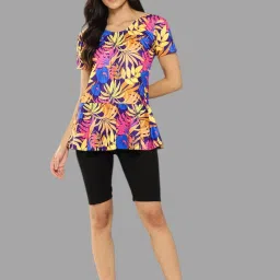 Aarika Womens Yellow-Black Colour Floral Print Nylon Swim Suit With Goggle Self Design Women Yellow Swimsuit-image-86