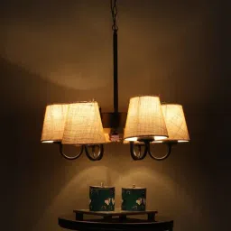 new era Devansh 06 Light Black Iron Powder coated Chandelier With White Jute Shade (19x19x24 ) Inches-picture-19