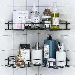 Multipurpose L Shape (Pack of 2) Wall Mounted Corner Shelf/Self Adhesive Stainless Steel Wall Shelf-12