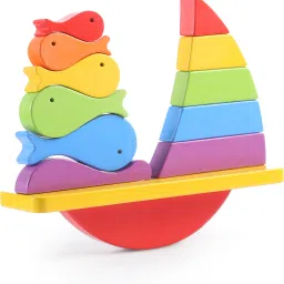 Wooden Rainbow Balancing Ship Stacker for Kids, Sorting & Stacking Toy for 2+Yrs-image-11