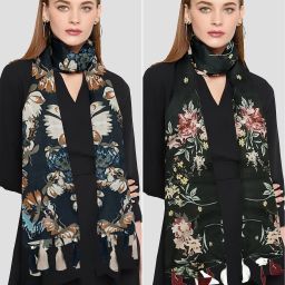 Printed Chiffon Women Black Scarf, Stole, Fancy Scarf-image-20