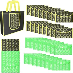 Pack of 96 Smile Foldable Grocery/Shopping Bags For Women | Black Yellow & Green Pack of 96 Grocery Bags-image-19
