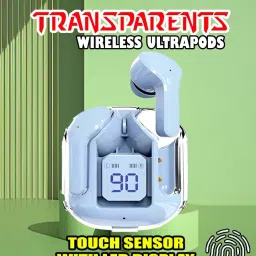 crecro Ultrapod Bluetooth Earbuds Headset Crystal Transparent Design,LED Display BK10 Smart Headphones-image-86