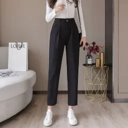 Women Regular Fit Black Lycra Blend Trousers-image-46