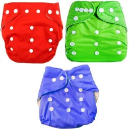 Adjustable Baby Diapers & Changing Pads Cotton Washable Reusable Nappy Ages 0 to 2 years. (Pack Of 3) - New Born (Red,Green,Purple)-image-19