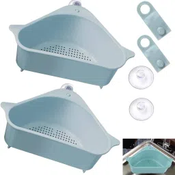 Sink Strainer Basket, Multifunctional Corner Hanging Storage Basket Triangle Shape Sink Storage Rack Drain Shelf Corner Basin-image-5
